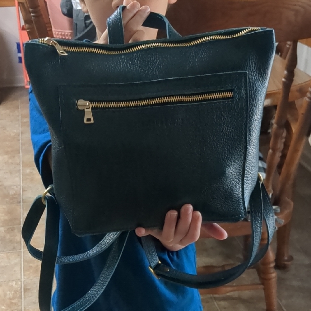 Portland Leather  Mini Tote Backpack Lagoon New With Ora Delphine Wallet (Black)